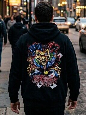 Six Flags Hoodie Extra Large Black Fright Fest Freaky Clown Graphic Pullover